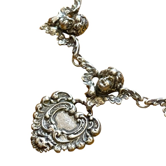 Vintage Art Deco Victorian T Foree Hunsicker Cherub Angel Sterling necklace RARE - Picture 5 of 16